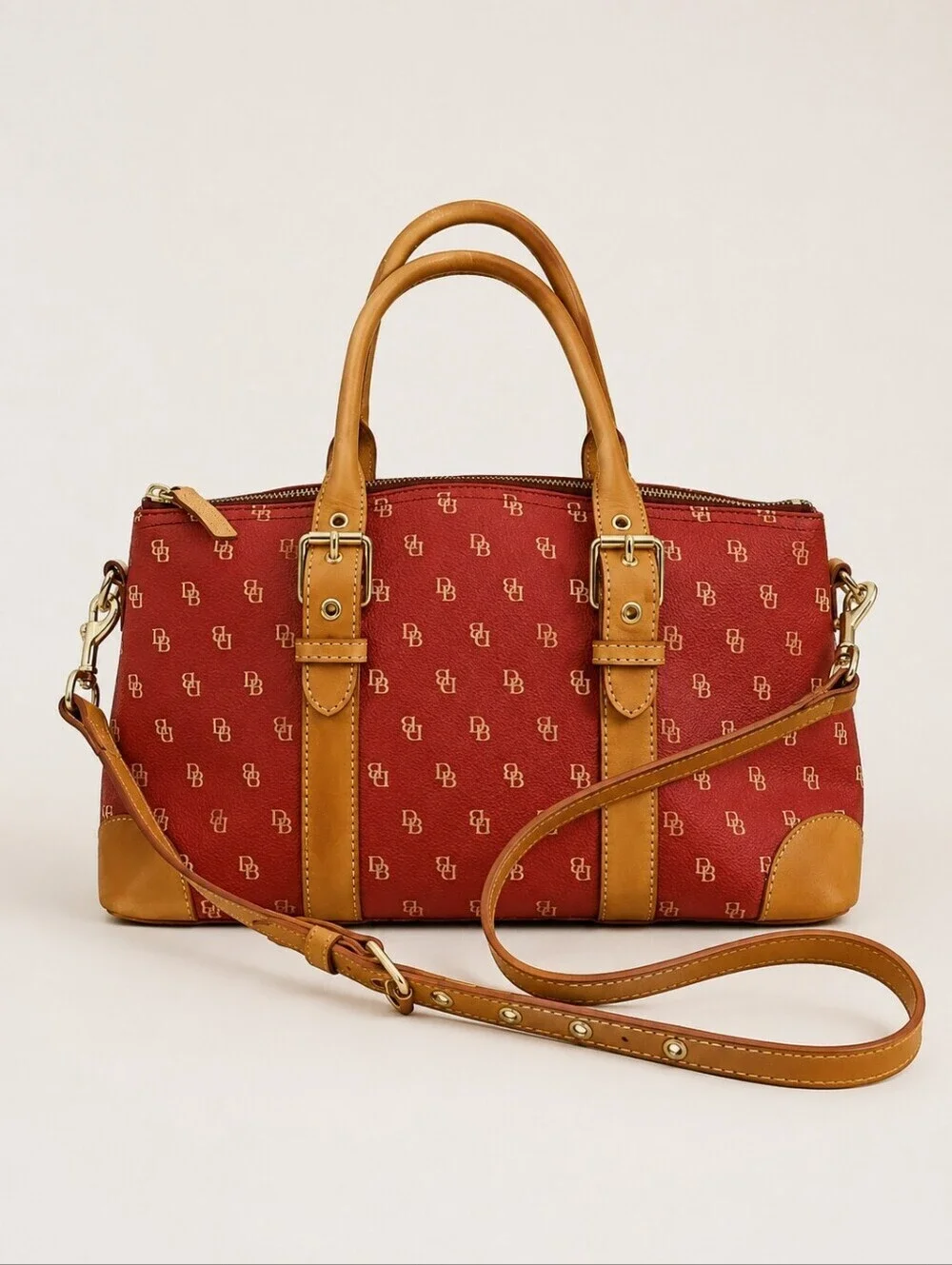 Vtg 1990s DOONEY & BOURKE Tomato Red Logo Satchel Shoulder Bag